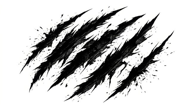 Sharp black monster claw marks and aggressive rip scratches isolated on a clean white background.