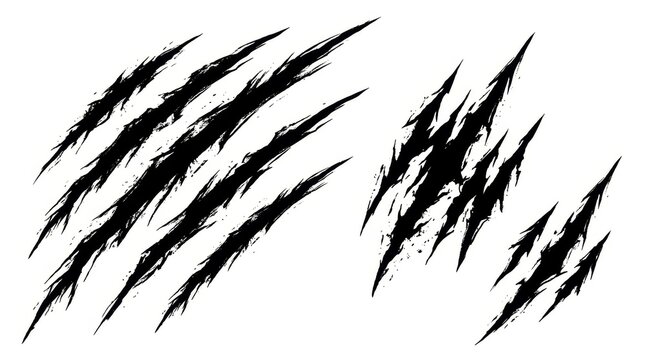Sharp black monster claw marks and aggressive rip scratches isolated on a clean white background.