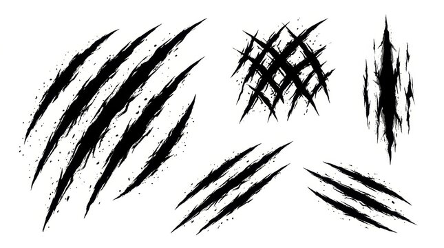 Sharp black monster claw marks and aggressive rip scratches isolated on a clean white background.