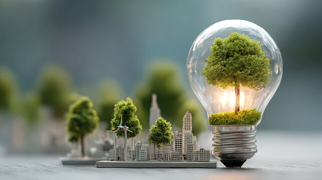 13.Concept = Globe bulb and renewable energy concept of sustainable development environmental protection achieve business goals, green business