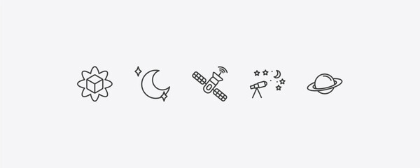 astronomy outline icon set. thin line simulator, blue moon, astronomy, saturn icons. editable vector © Farahim