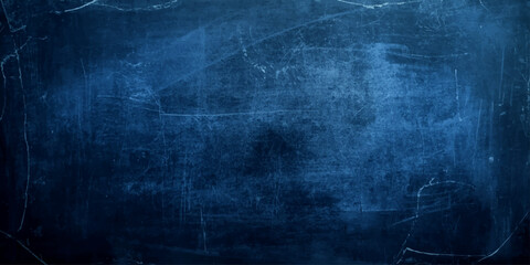 Empty dark blue grunge blackboard background with a dirty vintage paper texture design backdrop © Asad Visuals