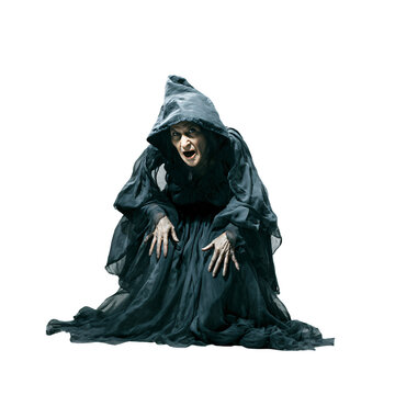 Spooky Scared Witch Transparent PNG Isolated White Background