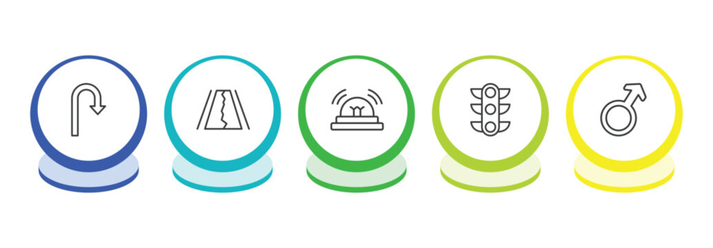 signs outline icon set. thin line u turn, road collapse, alarm, traffic icons. editable vector