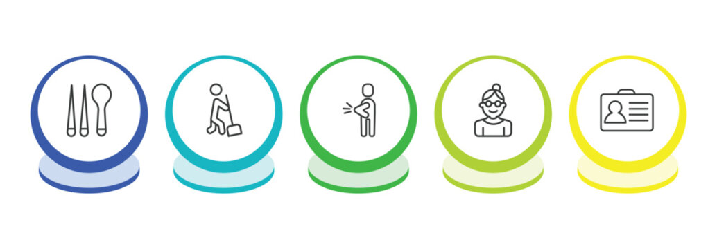 people outline icon set. thin line korean, sweeping person, spindle, old woman icons. editable vector