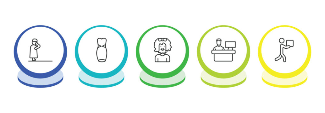 people outline icon set. thin line takbir, women dress, bearded woman, assembler icons. editable vector