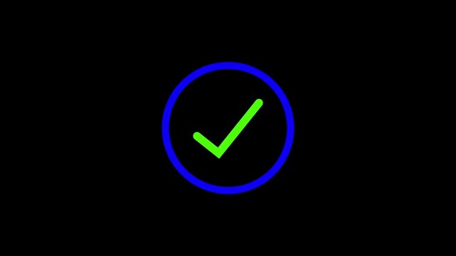 check mark animation indicating approval, success, confirmation, or accuracy with black background.