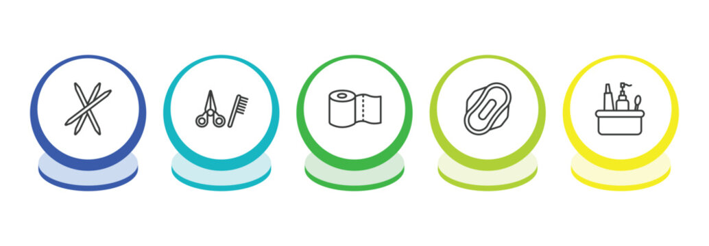 hygiene outline icon set. thin line toothpick, grooming, paper towel, hygienic pad icons. editable vector