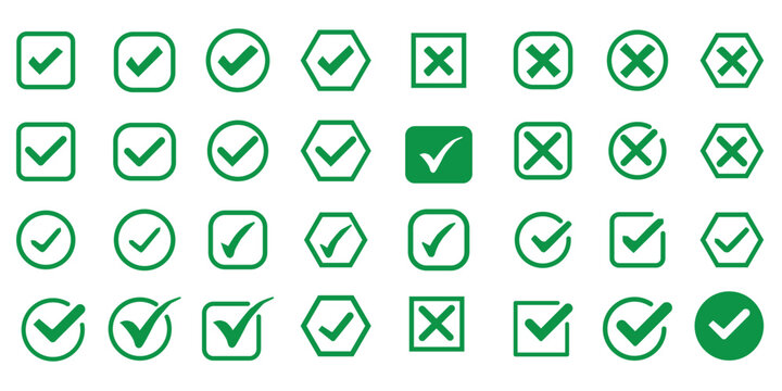 Green check mark icon set. set of green tick icon. hand-drawn checkmark. green check mark symbols. tick mark icons.