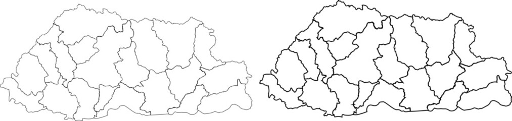 Fototapeta premium Bhutan Administrative Districts Outline Map with Internal Borders in Two Sizes Small and Large on White Background