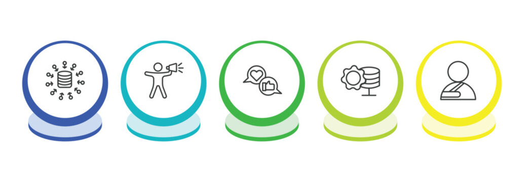 general outline icon set. thin line data aggregation, leader with loudspeaker, brand engagement, data engineering icons. editable vector