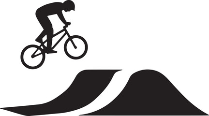 Fototapeta premium Bicycle rider jumping over a dirt mound in a flat black solid style biking mountain cyclist