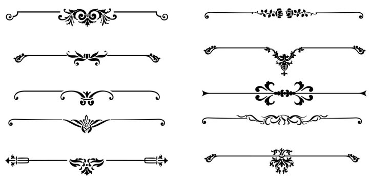 Divider ornament, borders, floral, vintage line separators. Set page dividers.
