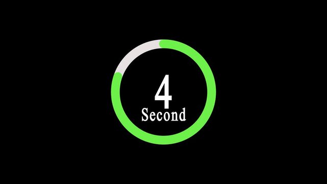 Countdown timer animation from five seconds to zero seconds. 5 to 0 rotating circle shape countdown. Countdown timer with a black background.