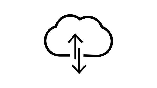 Cloud upload download icon animation isolated against a white background.