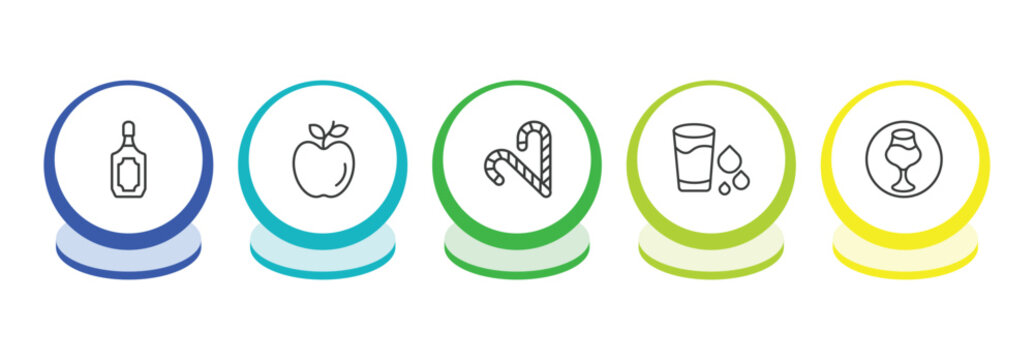 food outline icon set. thin line scotch, leaf, christmas candy sticks, drink water icons. editable vector