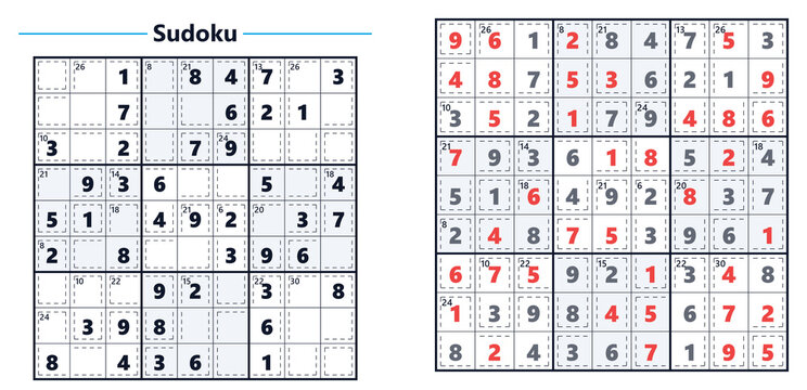 Sudoku puzzle with completed and incomplete grids on white background  