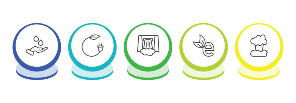 ecology outline icon set. thin line raindrop on a hand, bio energy, dam, eco e icons. editable vector