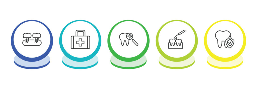 dentist outline icon set. thin line fake tooth, aid, dental checkup, interproximal icons. editable vector