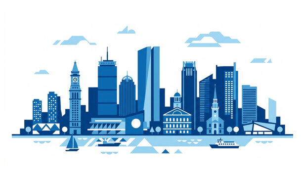 Boston Massachusetts skyline panorama flat vector logo isolated city design