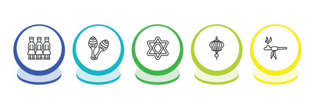 culture outline icon set. thin line army, maracas couple, david, paper lantern icons. editable vector