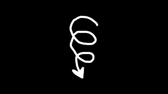 White Hand Drawn Arrow Symbol on Black Background