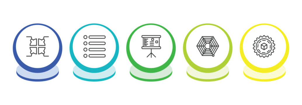 business outline icon set. thin line infographic elements, lines, graphic panel, radar chart icons. editable vector
