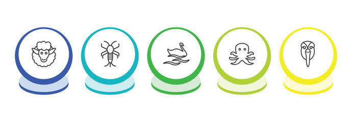 animals outline icon set. thin line female sheep, silverfish, swan, octopus icons. editable vector © Farahim