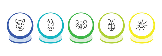 animals outline icon set. thin line pig, seahorse, racoon, ladybug icons. editable vector © Farahim