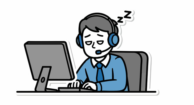 Tired Customer Service Representative Sleeping at Desk