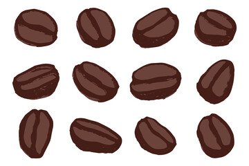 Fototapeta premium Set of hand drawn fresh roasted coffee bean Arabica robusta seed doodle Single element for design print packaging label decor