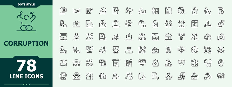Corruption line icon set. Thin line icons set. Containing fraud, criminal, bribe, bribery, illegal. Editable vector illustration. Fraud modern icon set.
