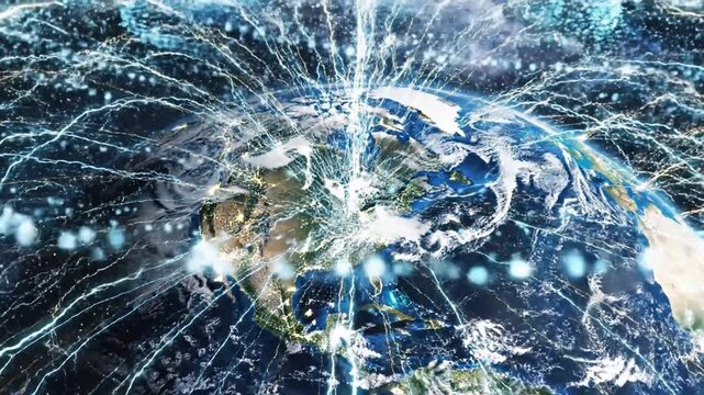 Energy beam connecting Earth to data network in outer space