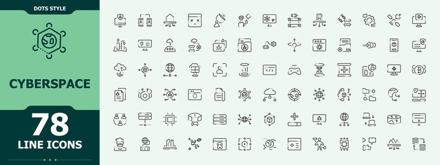 Set of Cyberspace line icon. Containing net, security, hack, web, technology, protection. Vector outline icons collection. Network icon. Signs for web and mobile app. © icogrid