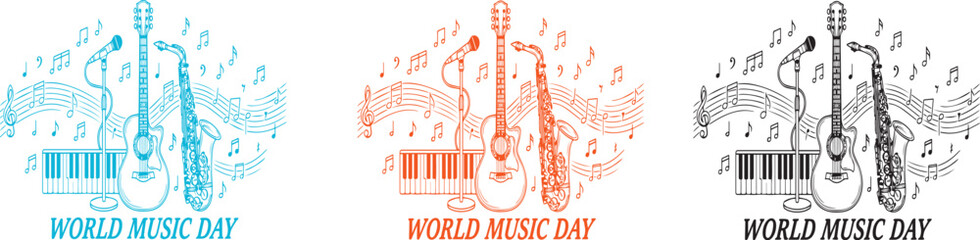 World music day colorful illustrations with musical instruments © Bushra