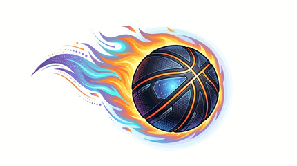 Basketball on fire illustration isolated on white background. Classic orange basketball ball burning in fierce flames graphic asset. © UNIT MANAGER STORE