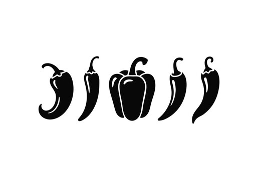 Black silhouettes of chili peppers and one bell pepper