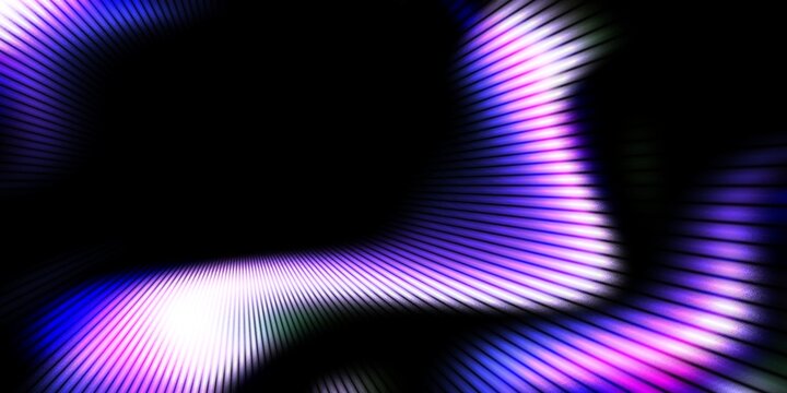 Abstract purple and white neon radial scanlines background with curved glowing stripes