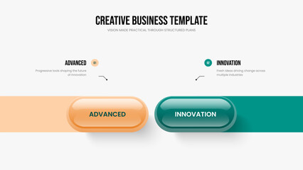 Obraz premium Visual Campaign 2 Step Infographic Frame Template. Investor Analysis Two Element Diagram Slideshow Design. Company Launch Slide Layout Vector Illustration.