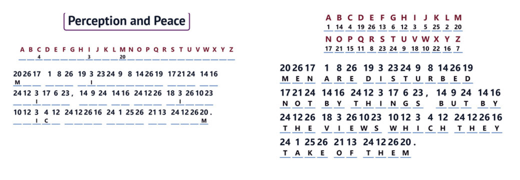 Cryptic message and numerical code on a background of perception and peace concepts