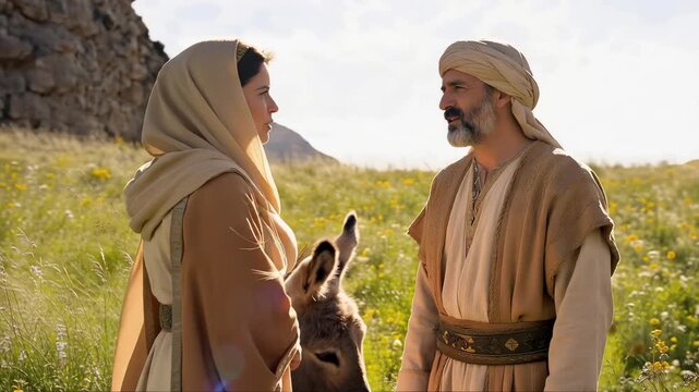 Abigail Meets David And Talks With Him About Her Wicked Husband, Nabal. Biblical Story