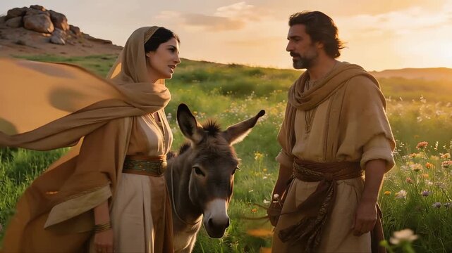 Abigail Meets David And Talks With Him About Her Wicked Husband, Nabal. Biblical Story
