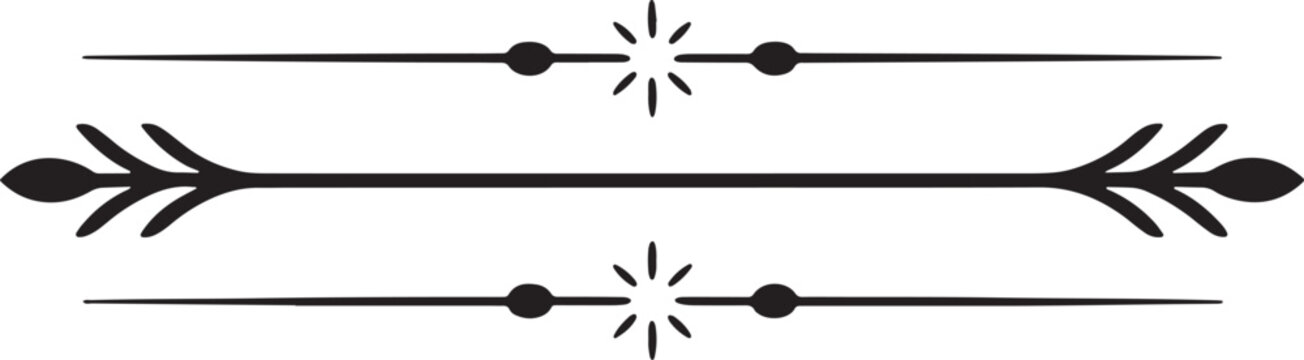 Set of four minimalist arrow and star burst horizontal vector divider elements for text separation