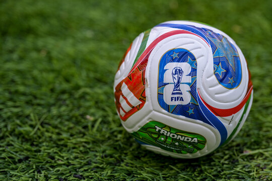 May 7, 2026, United States. The official ball of the 2026 FIFA World Cup Adidas Trionda on the green lawn of the stadium.