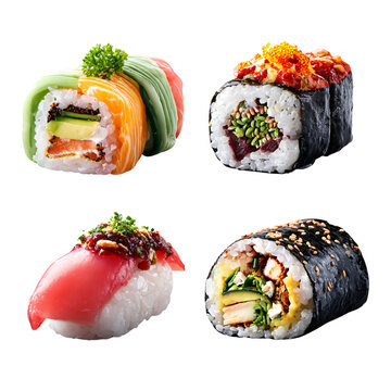 Professional Set of Sushi Varieties - Maki, Vegetarian, Nigiri, and Sushi Burri for Culinary Design Projects