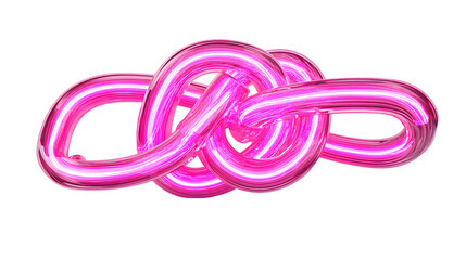 Naklejka premium Vibrant pink neon light tube sculpture tied in a complex knot on white background