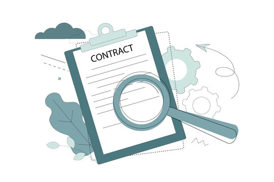 Concept hand magnifier and paper document. Analysis, audit, reading the contract. Search for information