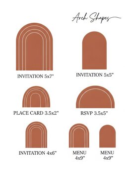 Terracotta Arch Shapes Stationery Template Set for Wedding Invitations, RSVP, Place Cards, and Menus