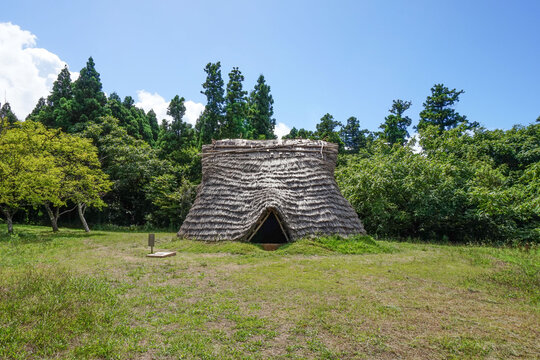 Reconstructed Jomon Period Pit Dwelling at Chojagahara Archaeological Site in Summer