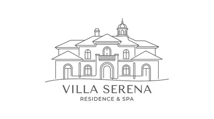Fototapeta premium Elegant villa residence and spa architectural line art logo.